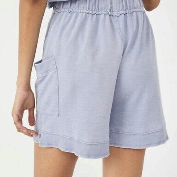 Free People Cozy Girl Distressed Drawstring Shorts Ceramic Seafoam Blue S ~ NWT - Picture 3 of 6